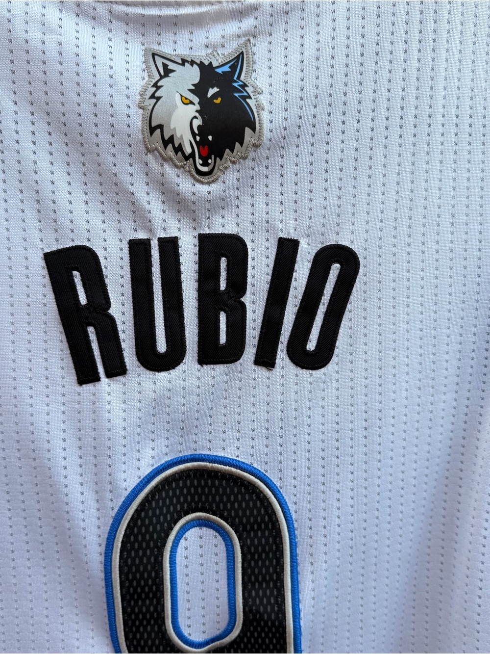 Adidas White Blue Minnesota Wolves #9 Rubio Basketball Jersey size Large - Picture 9 of 11